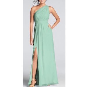 Long One-Shoulder Crinkle Chiffon Dress